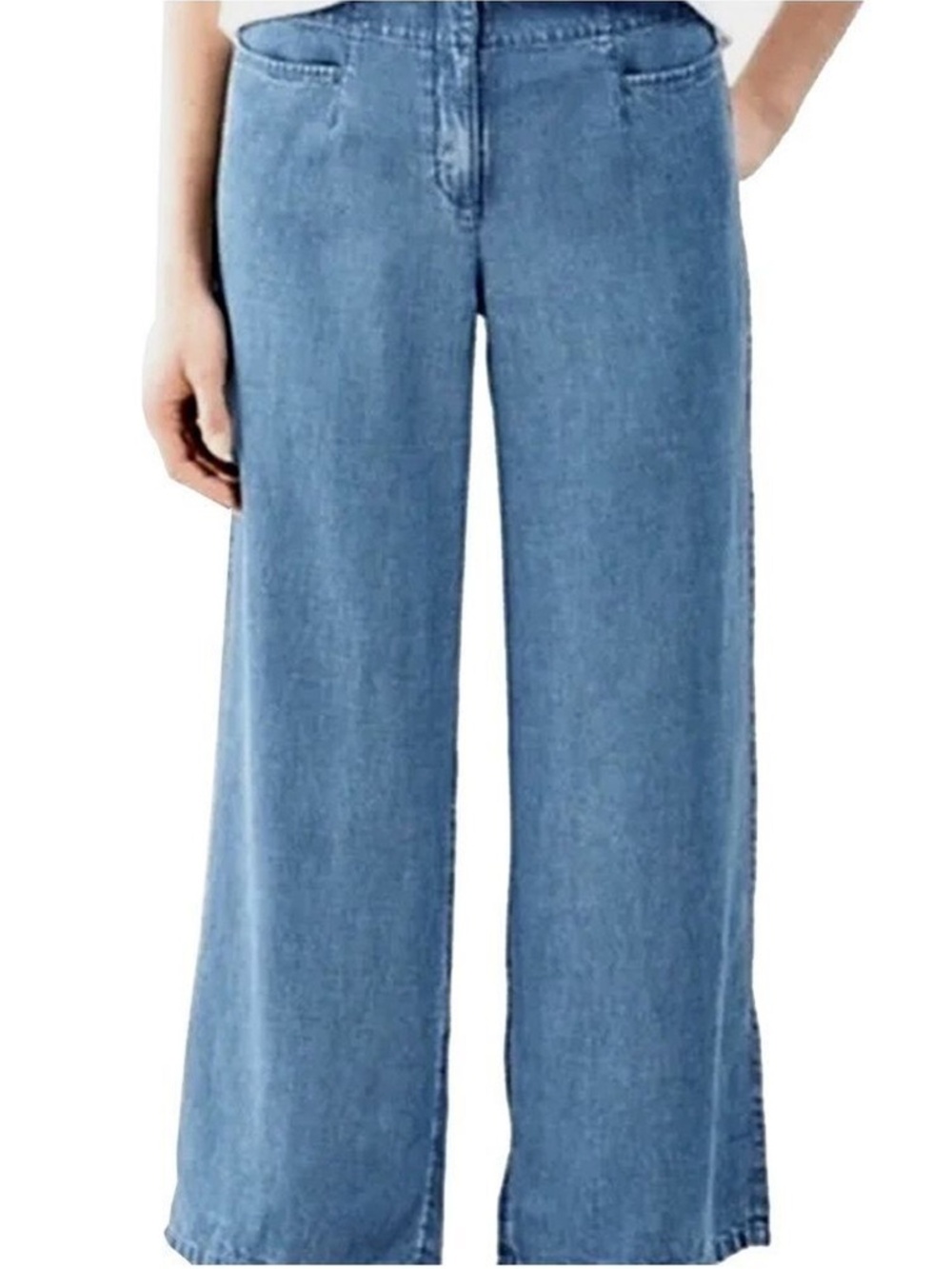J. Jill Waterfall Pants Trousers Cropped Capri Easy Wide Leg Pockets Linen